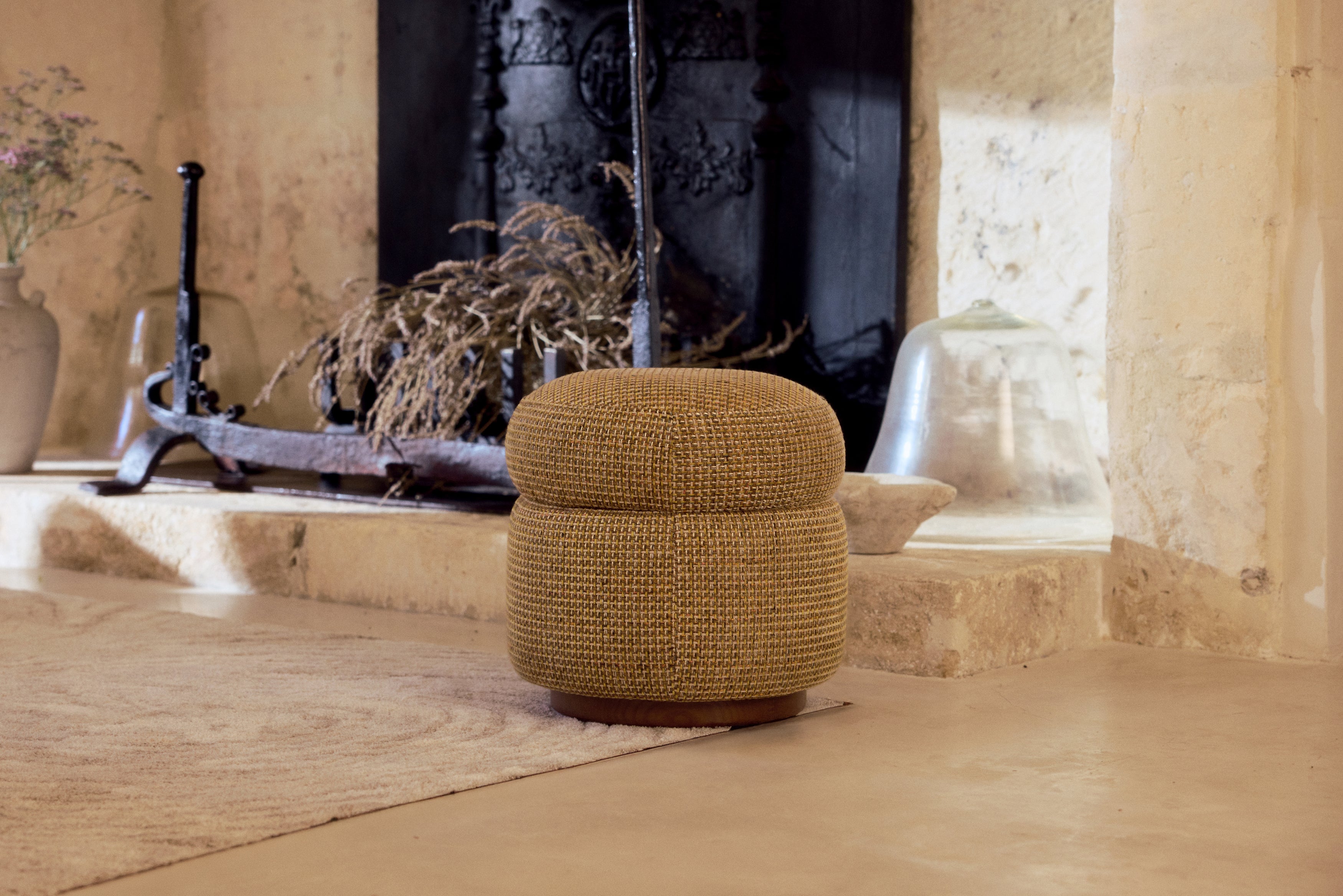 pouf Mosso - tweed jaune miami - vue de face