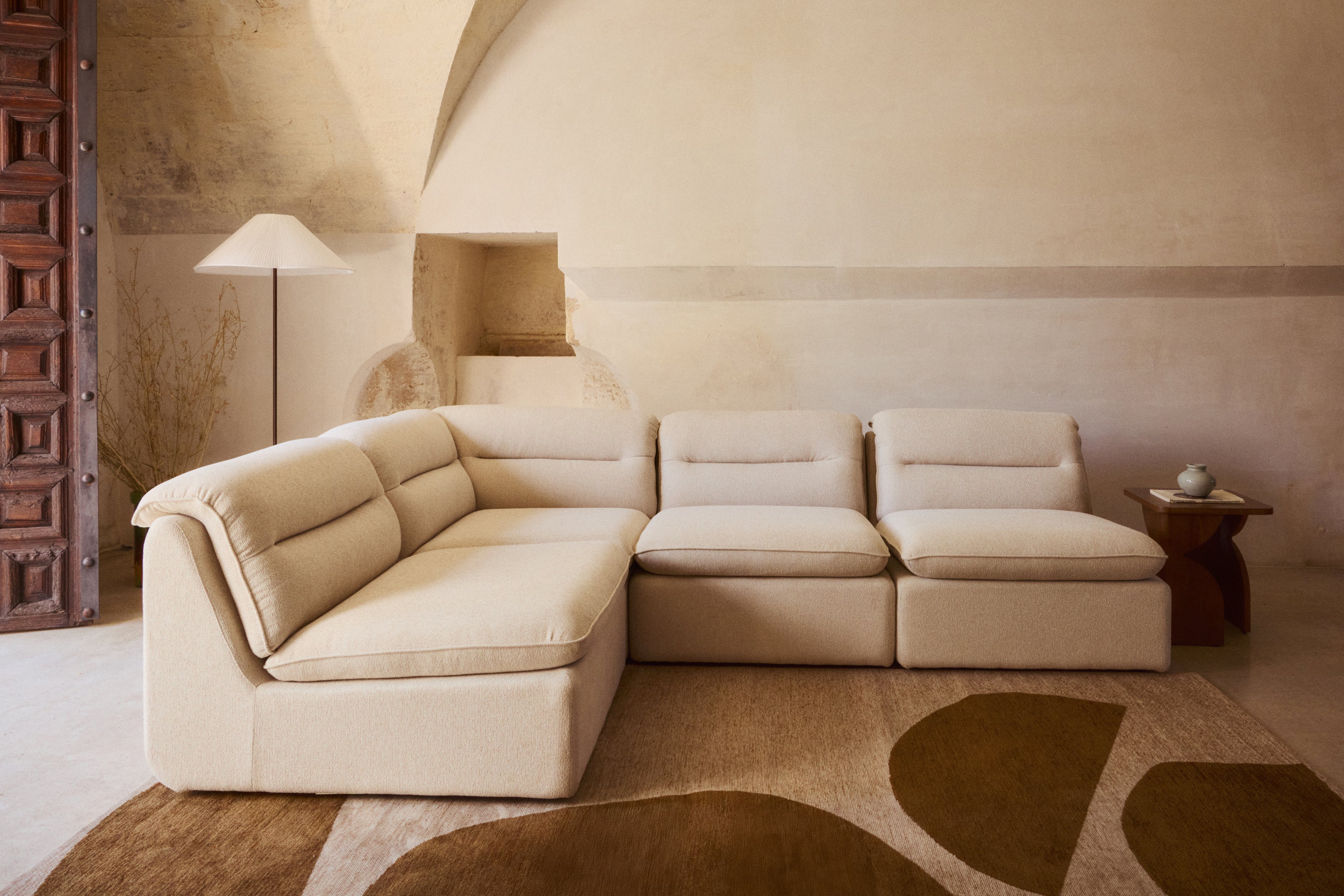 canapé d'angle modulable Pulp - bouclette beige sahara - vue d'ensemble