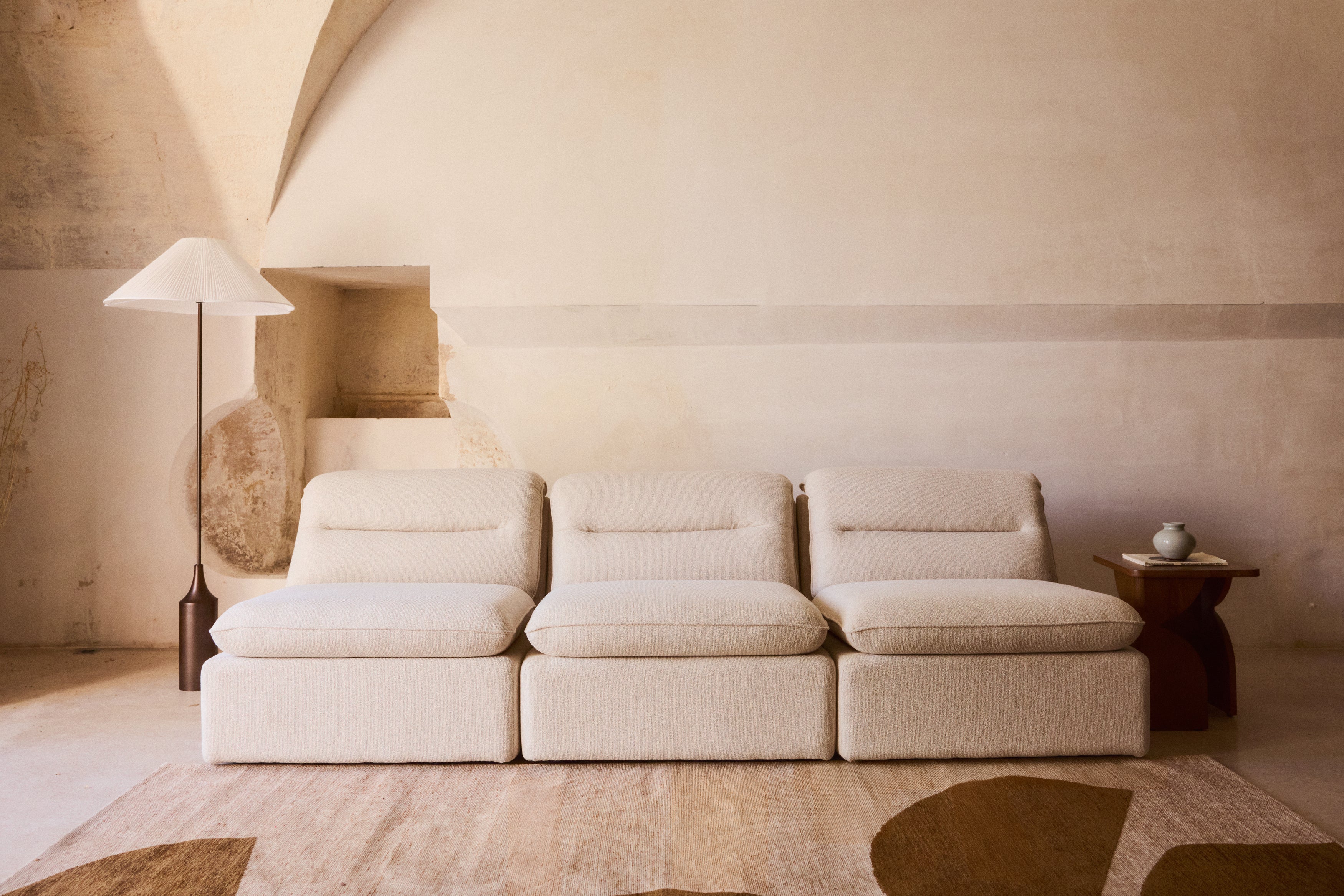 canapé modulable Pulp 3 modules - bouclette beige sahara - vue de trois quarts