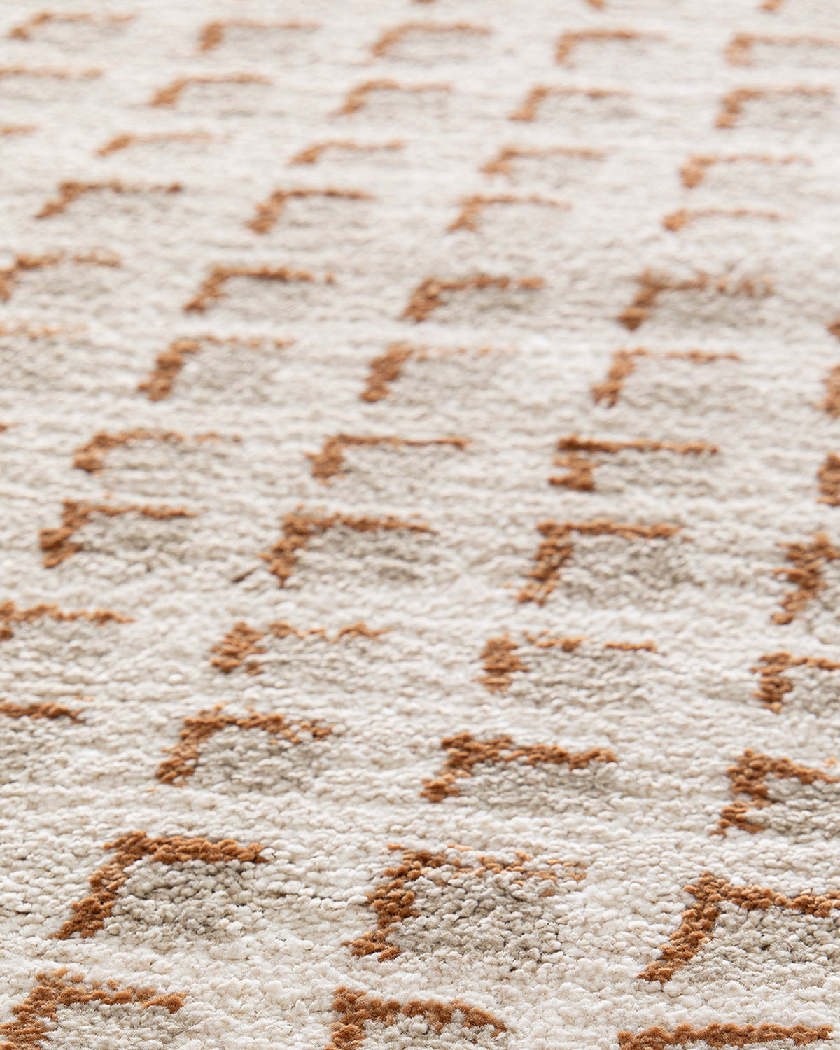 gros plan sur les petits points caramel tissés serrés d'un tapis de salon Weave écru