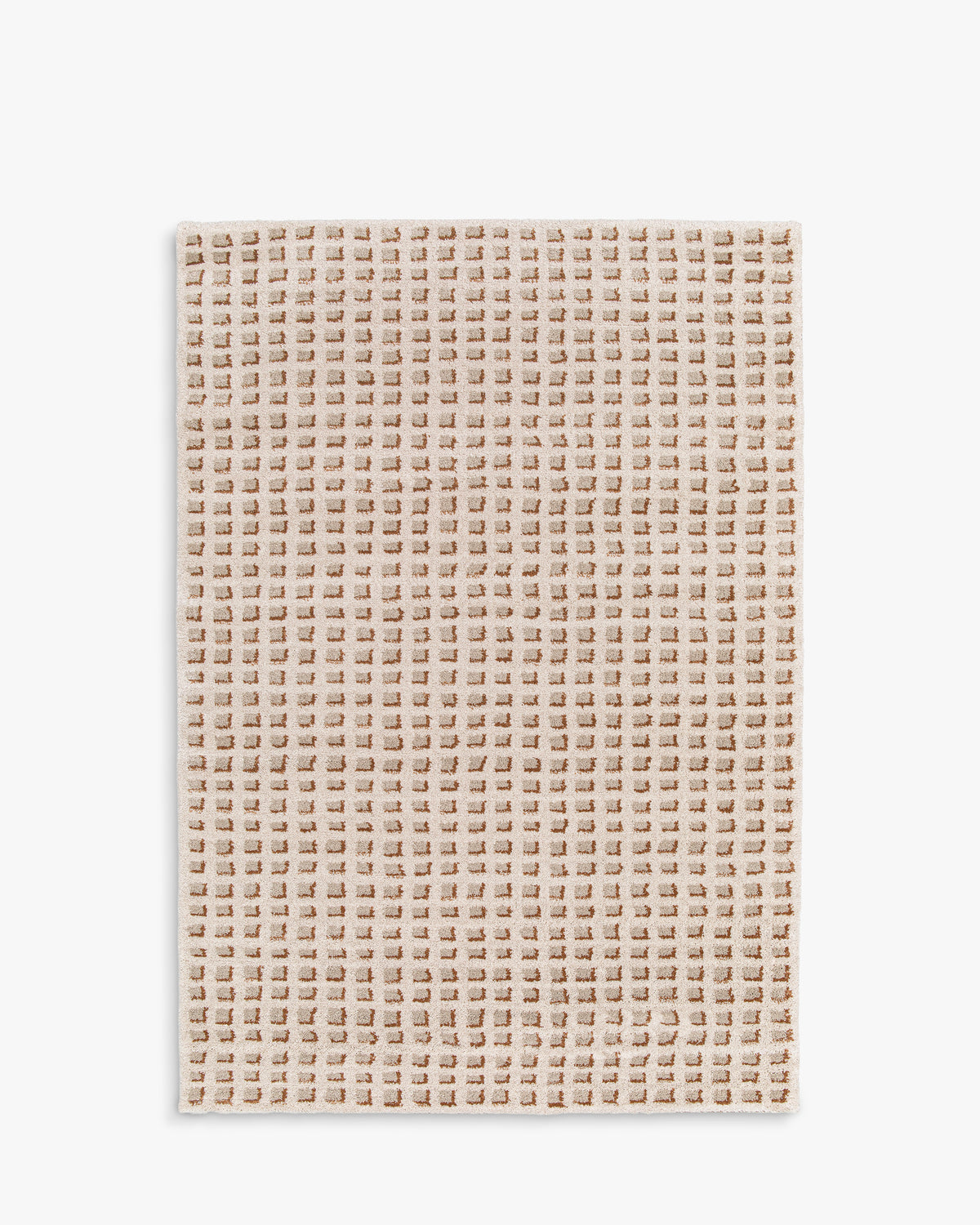tapis de salon Weave écru à fin quadrillage de points caramel tissés - vu de dessus