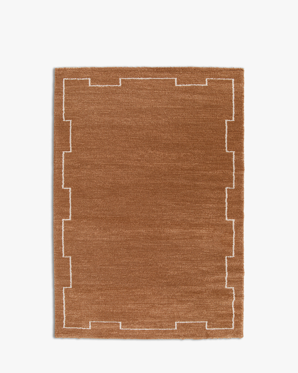 tapis de salon Crest en polypropylène terracotta et motif à créneaux écru - vu de dessus