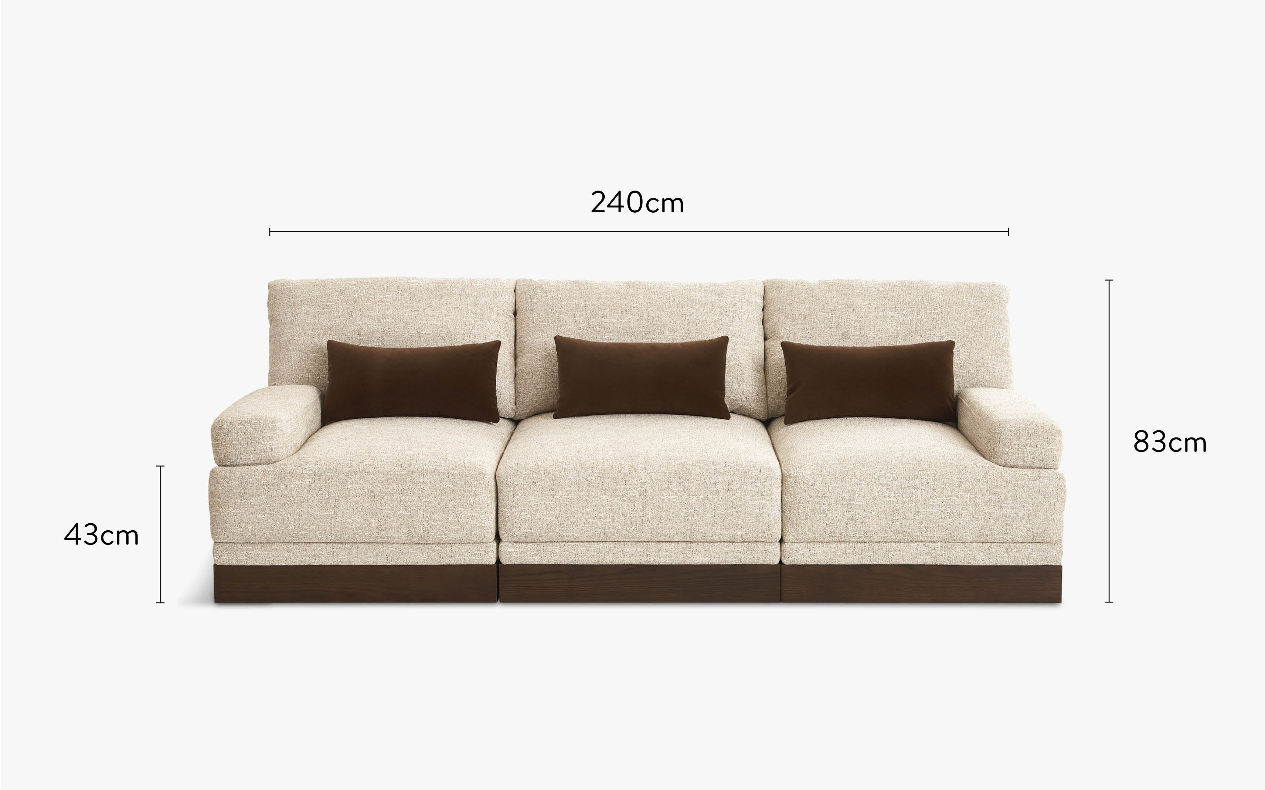 dimensions canapé droit roman tweed écru 3 modules accoudoirs