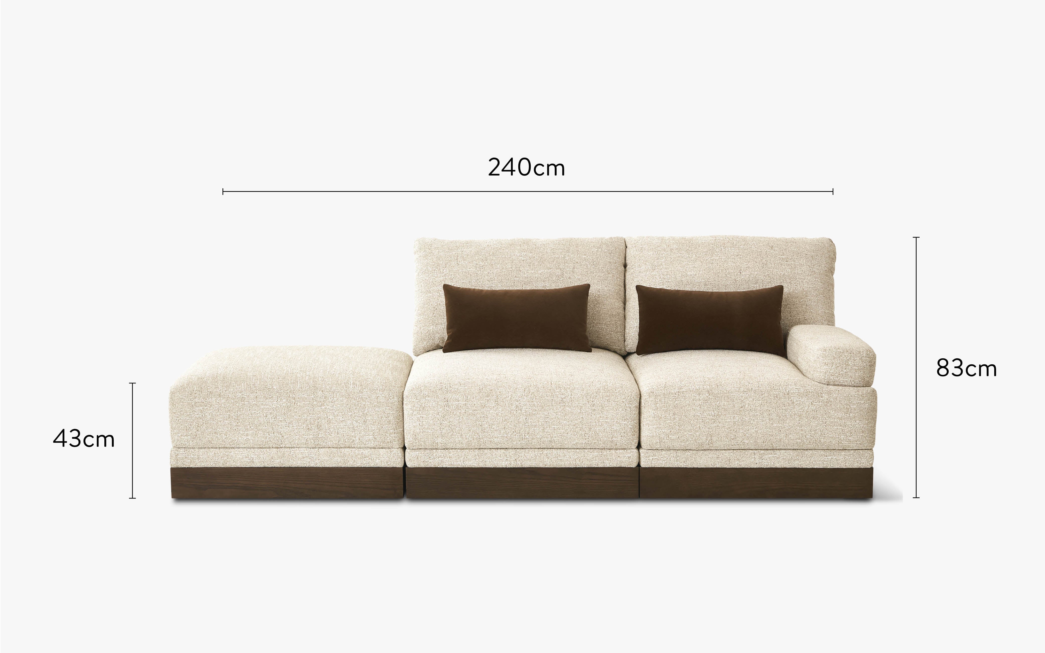 dimensions canapé méridienne droit roman tweed écru 3 modules