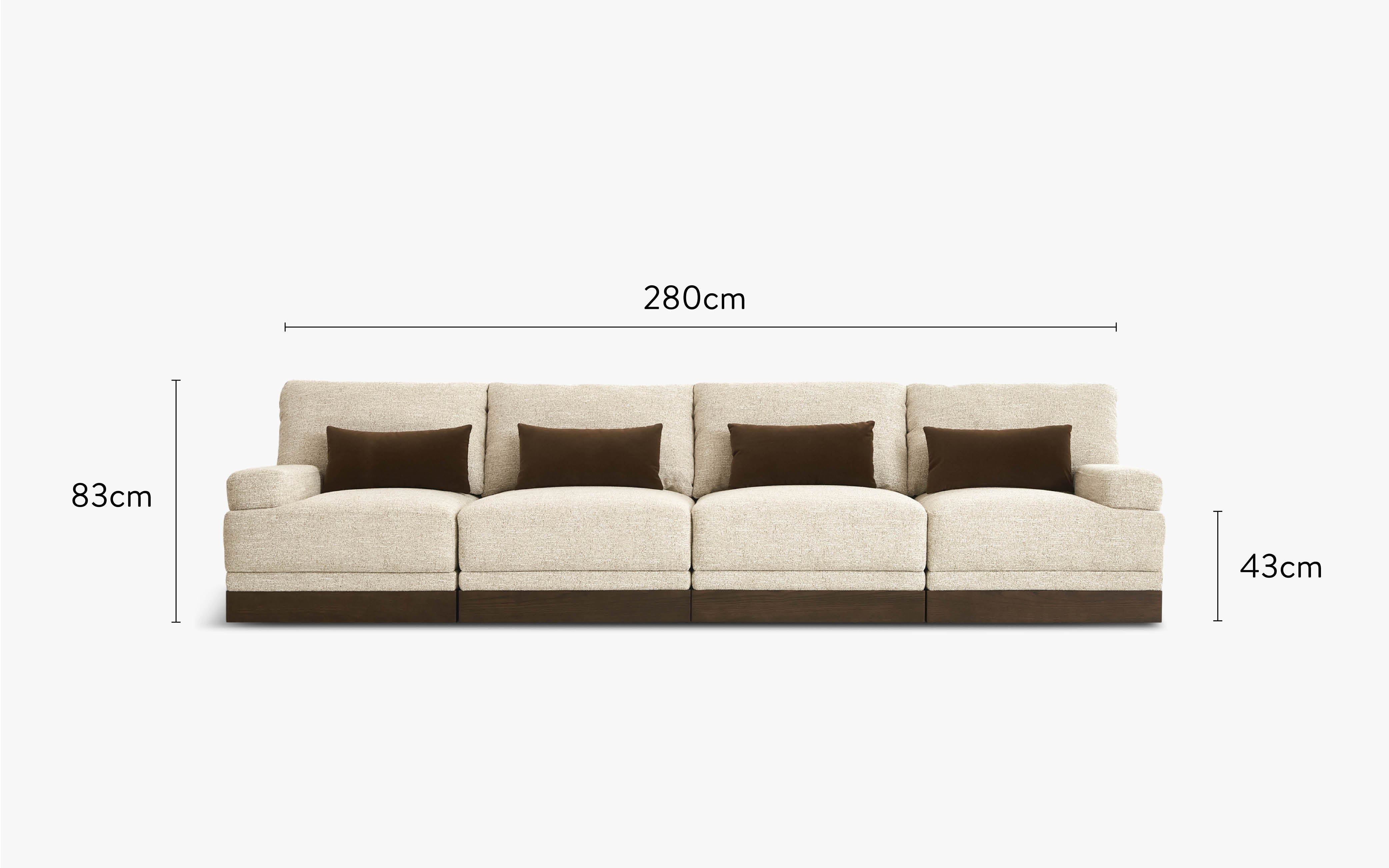 dimensions canapé droit droit roman tweed écru 4 modules