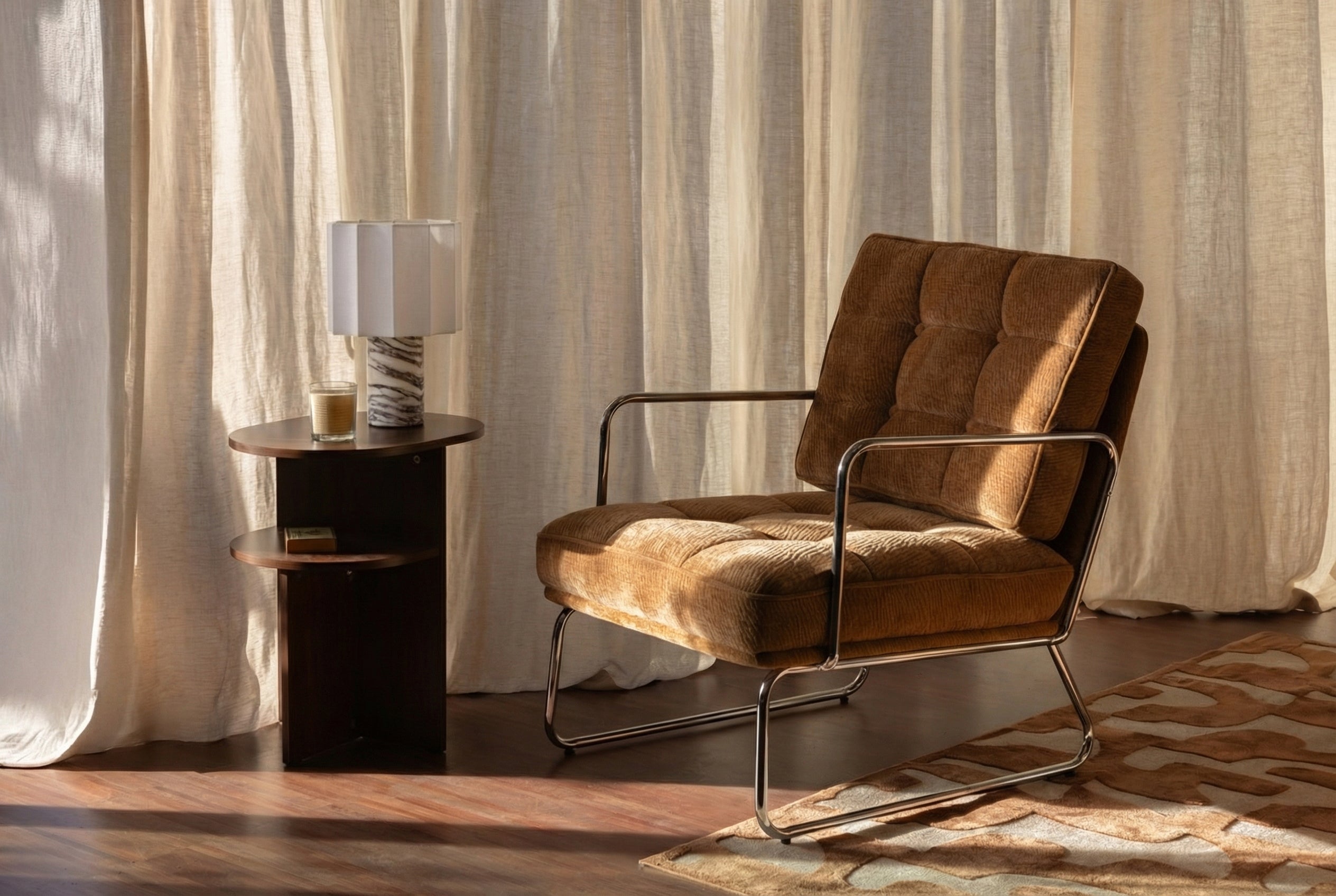Lampe Bridget base marbre, abat-jour cylindrique facetté - NV GALLERY
