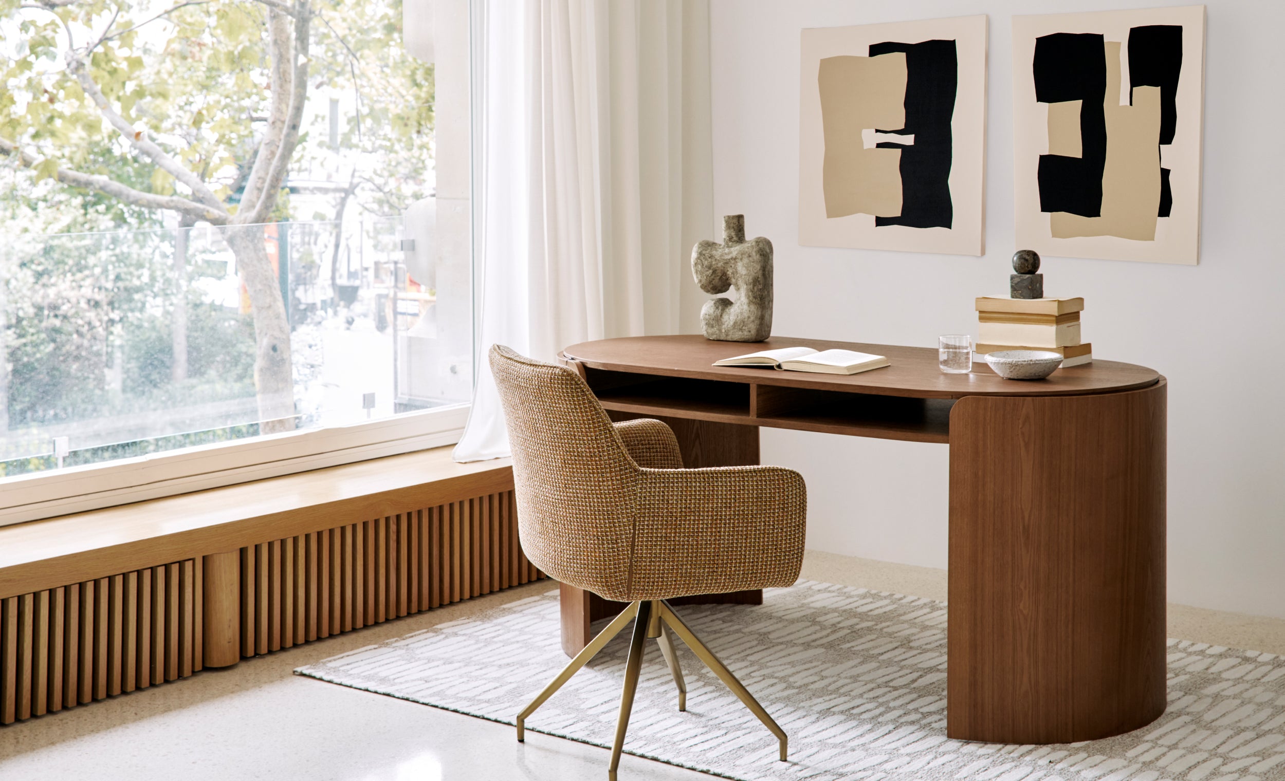 fauteuil de bureau Kingscross - tweed jaune miami et piètement métal doré - vue de dos