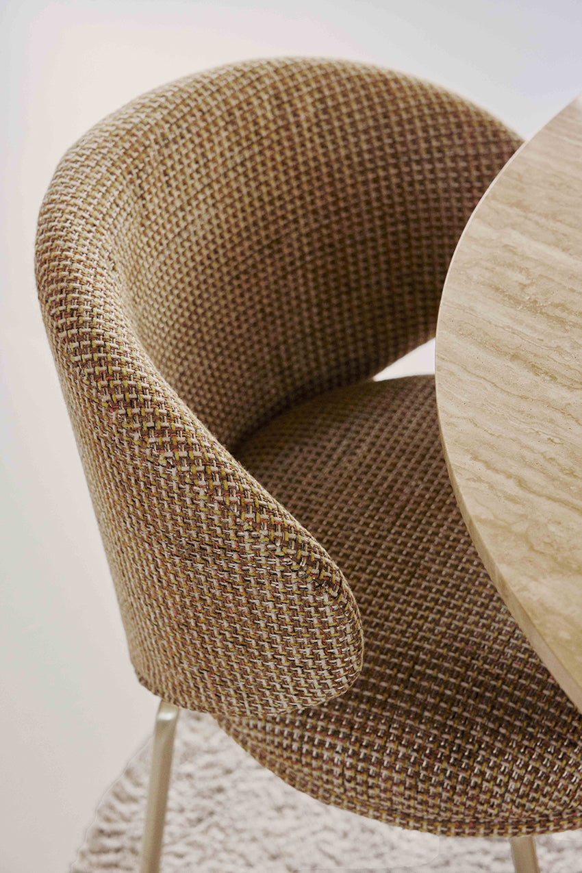 chaise Savio - tweed jaune miami - détail dossier et texture tissu
