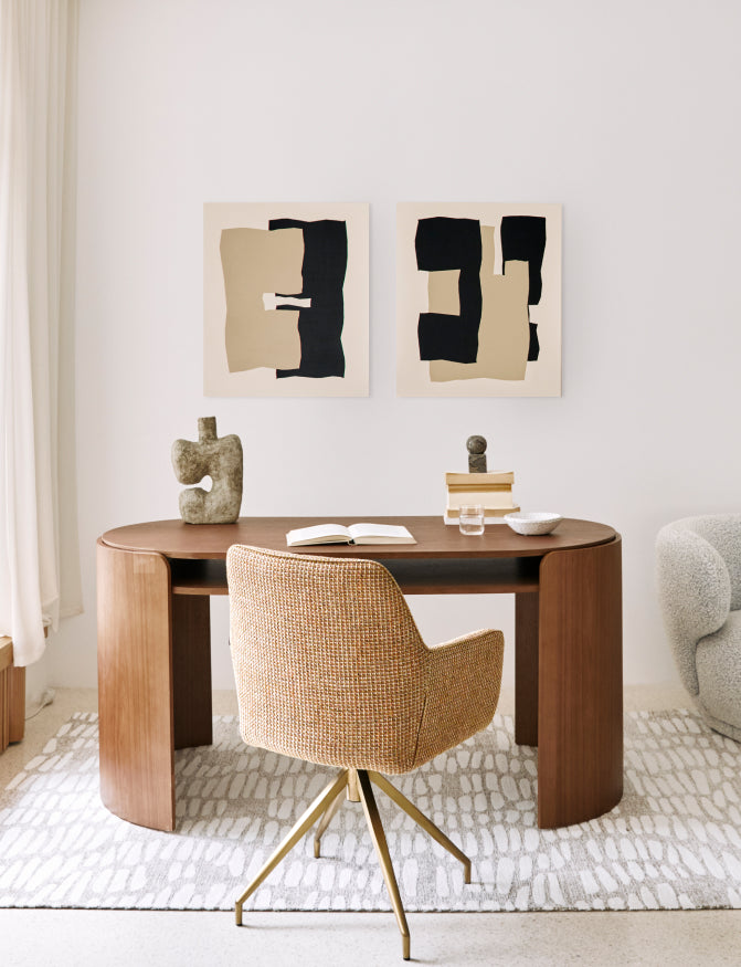 fauteuil de bureau Kingscross - tweed jaune miami et métal doré - mise en situation bureau